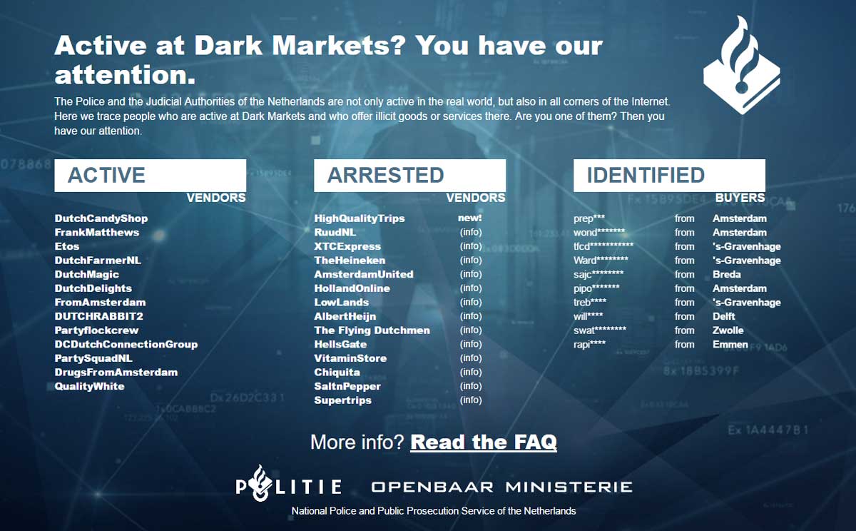 Darknet website door politie en OM gelanceerd 