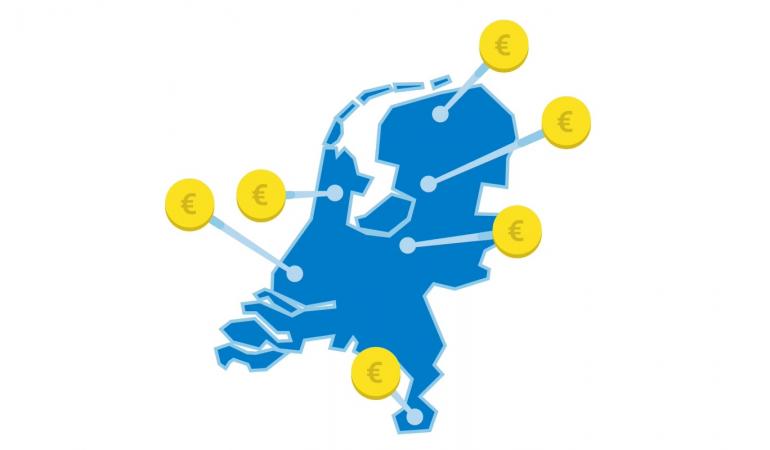 Foto van kaart Nederland met eurotekens