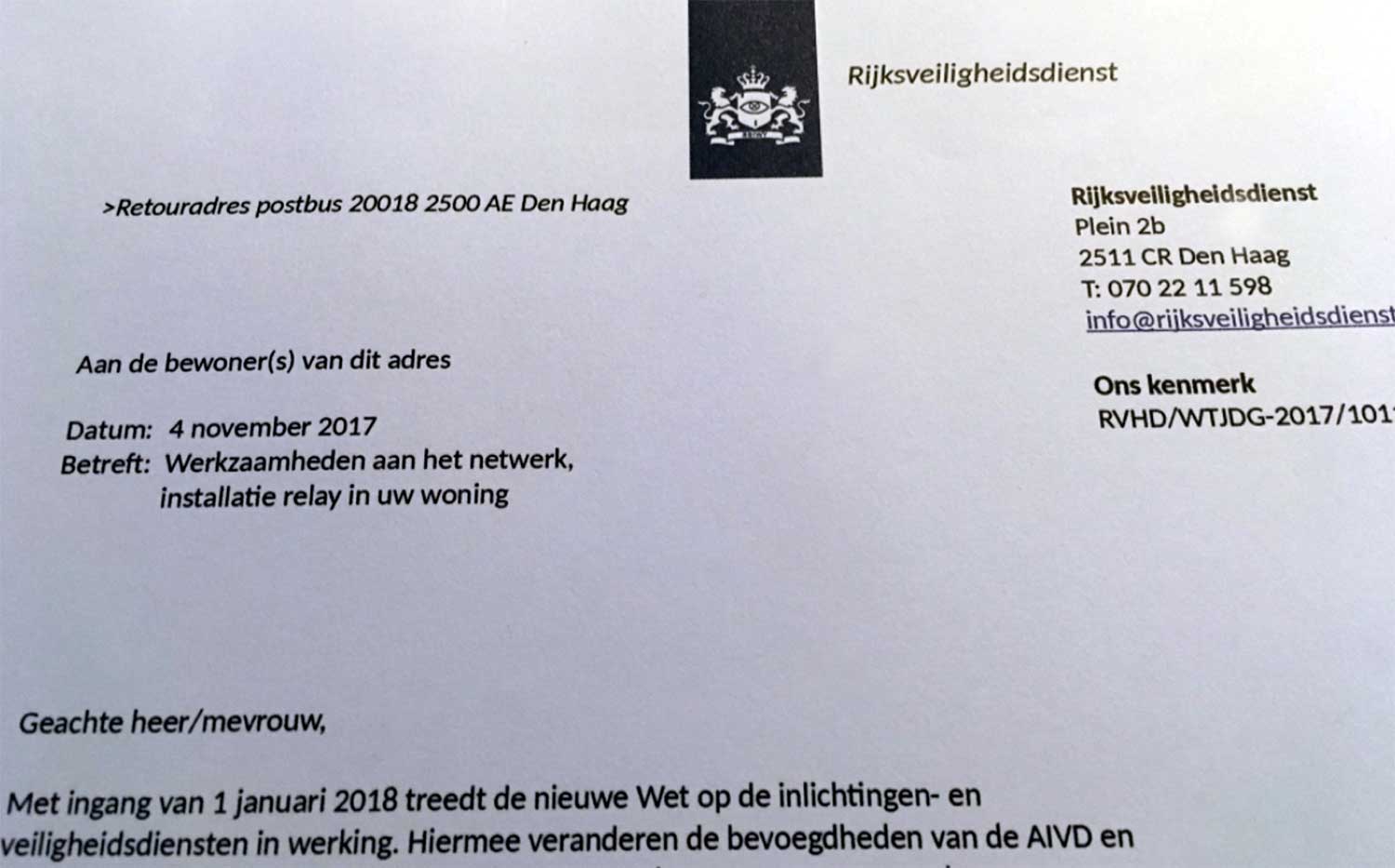 'Nepbrief' Rijksveiligheidsdienst is stunt van Bits of Freedom