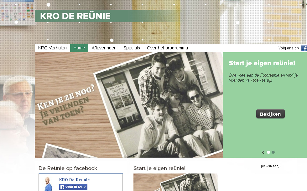 Screenshot van website De Reunie | KRO