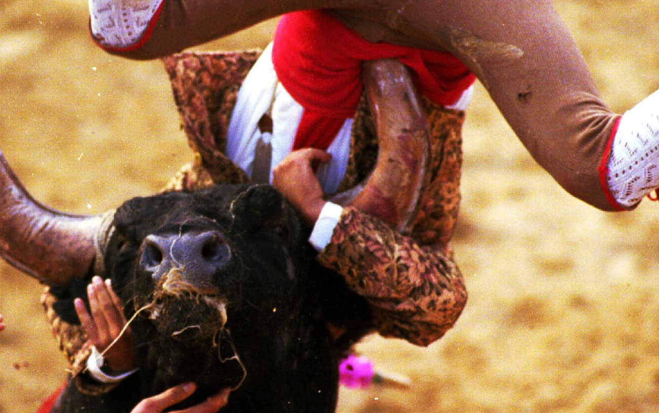 Stier dood matador in arena in Spanje