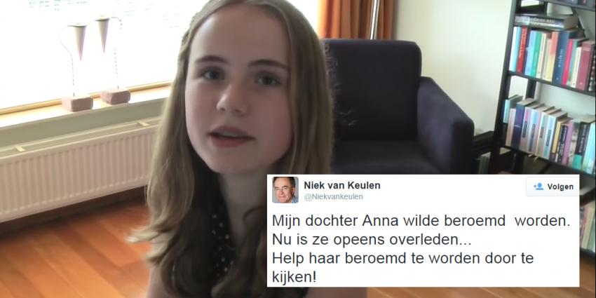 Vader wil overleden Anna van Keulen (13) alsnog beroemd maken