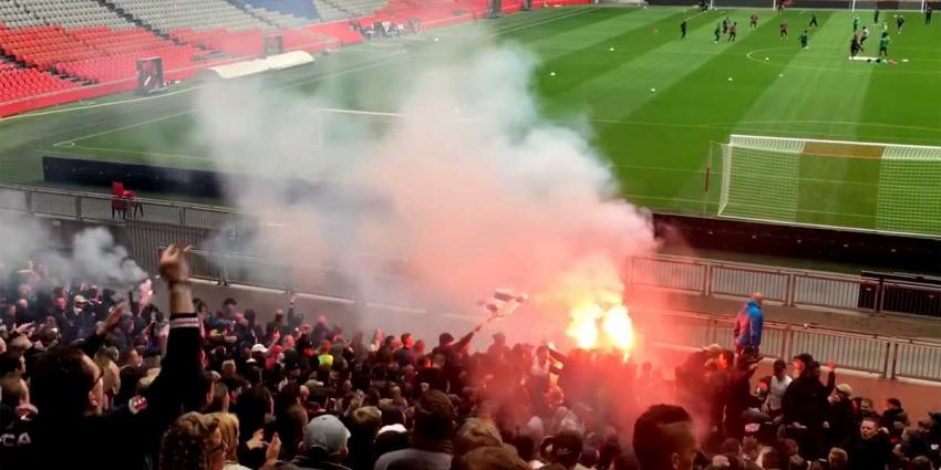 Supporters steunen Feyenoord en Ajax tijdens laatste training