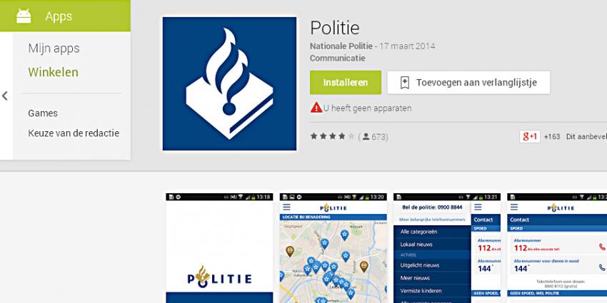 Foto van de politie app in de Google Play Store | Politie/Google