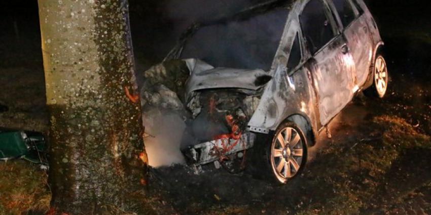 Auto in brand na botsing met boom in Oudemolen 