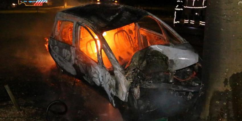 Auto in brand na botsing met boom in Oudemolen 