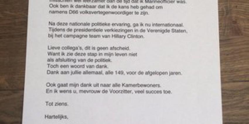 Raadselachtig vertrek D66-Kamerlid, Wassila Hachchi stuurt tweet met brief 