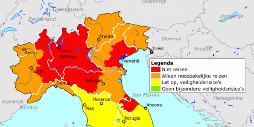Reisadvies code rood voor Noord-Italië