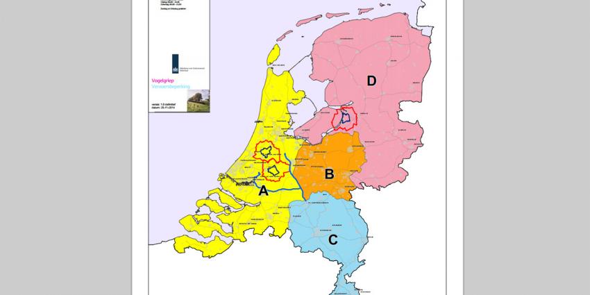 Nederland in vier regio&#039;s opgedeeld op vogelgriep te beteugelen