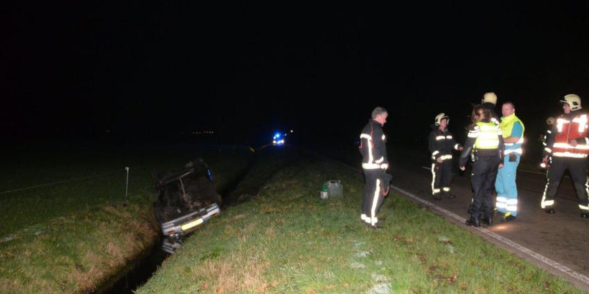 Auto op de kop in de sloot