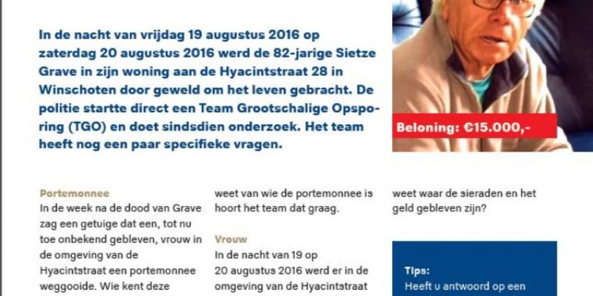Vragen en tipgeld in onderzoek naar dood Sietze Grave uit Winschoten