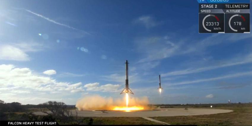 Lancering 'Falcon Heavy' met Tesla aan boord geslaagd