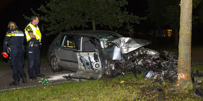 Auto botst frontaal op boom