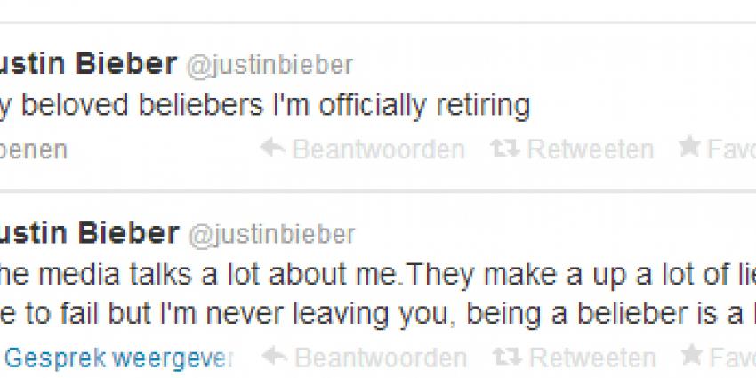 Pensioen Justin Bieber was toch een grapje