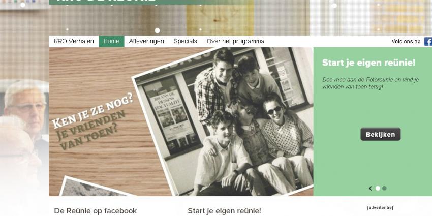 Screenshot van website De Reunie | KRO