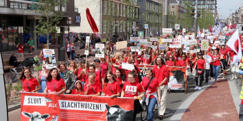 Dierenliefhebbers protesteerden in Amsterdam tegen slachthuizen