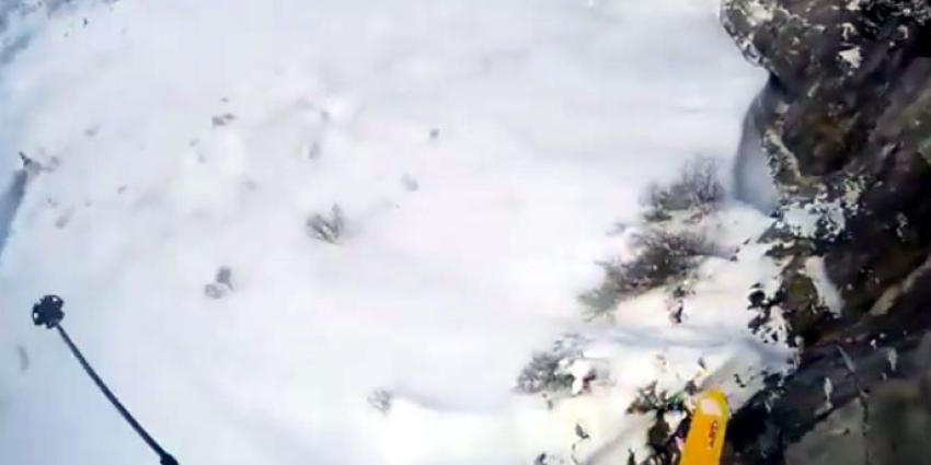 Skiër heeft engeltje op zijn schouder tijdens val van klif