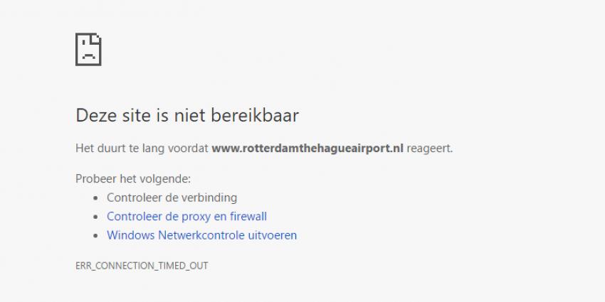 Website Rotterdam The Hague Airport ligt plat
