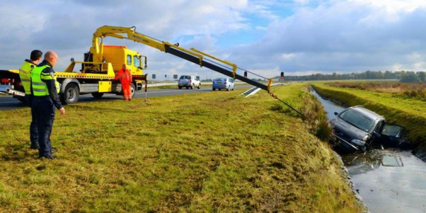 Auto raakt te water op de afrit A7 bij Zuidbroek
