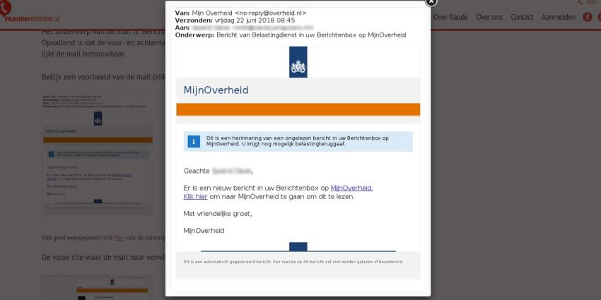 Fraude Helpdesk waarschuwt voor phishingmail MijnOverheid