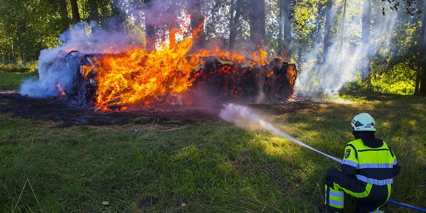 Brandweer heeft handen vol aan brandende rollen gemaaide bies