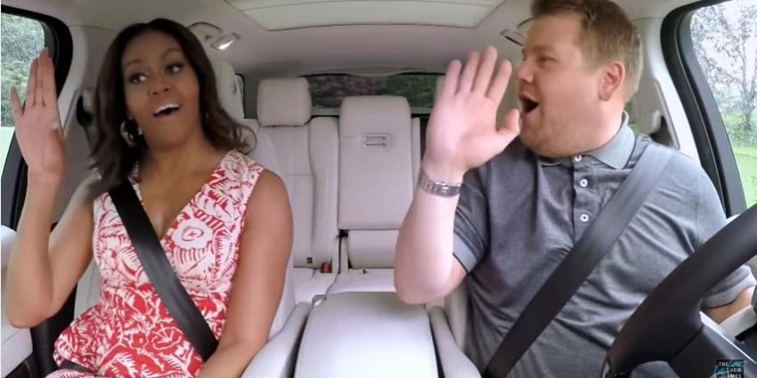 James Corden strikt Michelle Obama met 'carpool karaoke'