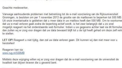 Medewerkers RuG trappen massaal in eigen oplichtings-mail