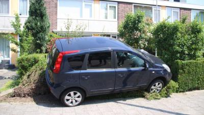 Automobilist rijdt tuin binnen