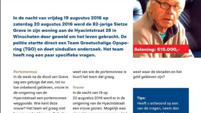 Vragen en tipgeld in onderzoek naar dood Sietze Grave uit Winschoten