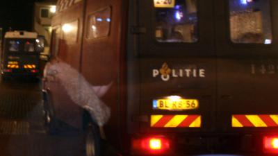 Handhavers en politiemensen ontruimen ADM-terrein in Amsterdam 