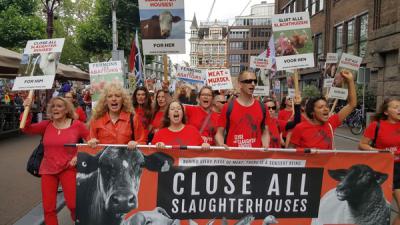 Dierenliefhebbers protesteerden in Amsterdam tegen slachthuizen