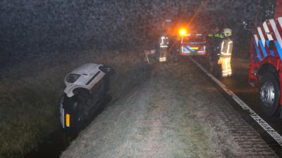 Auto te water door dichte mist en gladheid